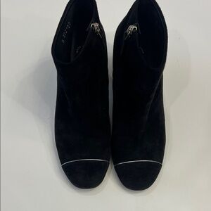 CHANEL Black Ankle Boots with Silver Trim